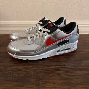 Nike Air Max 90 Silver/Red Men’s Sneakers Size 11 DX4233-001